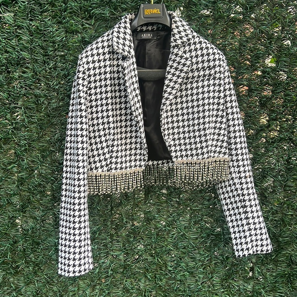 AKIRA HOUNDSTOOTH BLAZER RHINESTONE JACKET